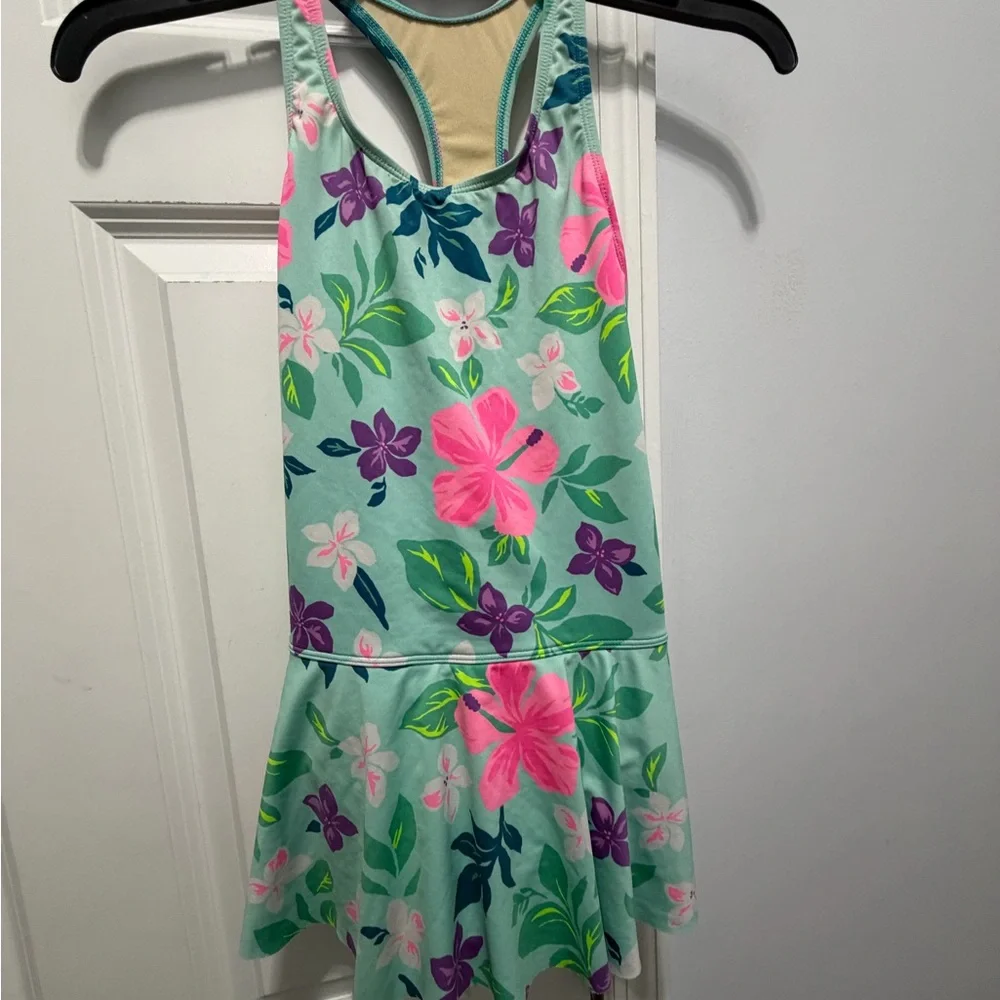 Lands' End Kids Floral One Piece - Blue and Pink swim dress